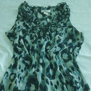 Ruffled Green Blouse with Animal Print